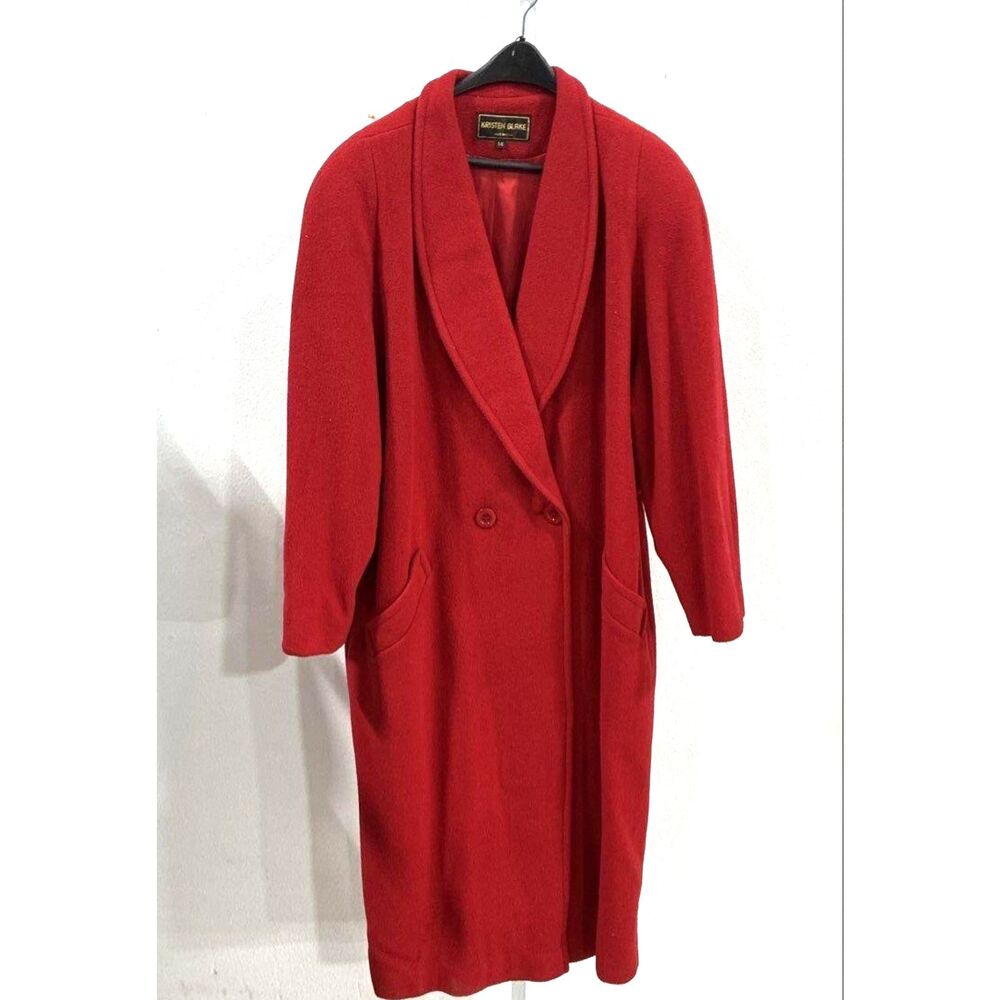 Vintage Y2K Kristen Blake Red Wool Overcoat 80s Trench/Overcoat Duster 14